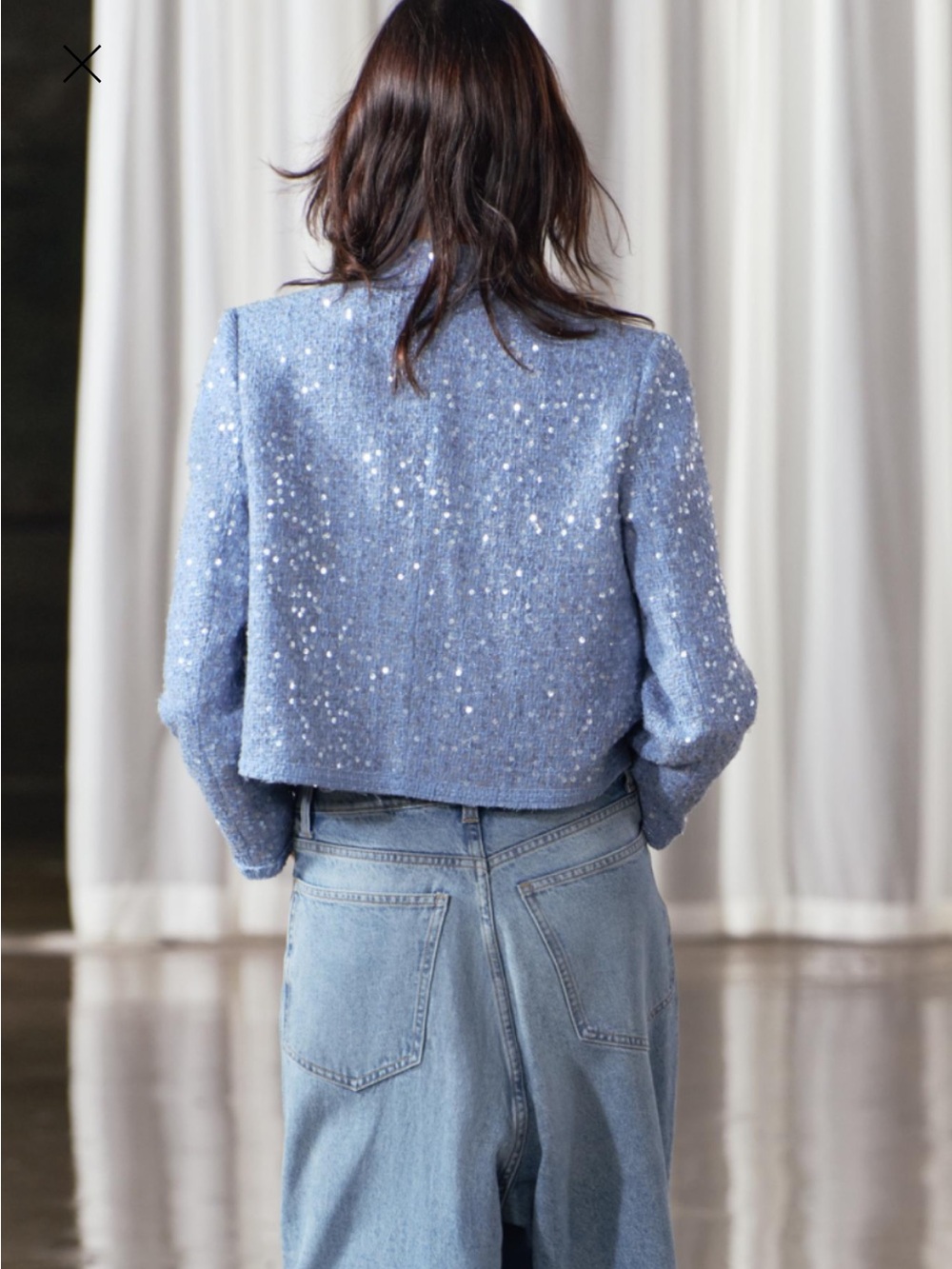 NWT Zara Periwinkle Blue Sequined Tweed Lady Jacket XL - Picture 7 of 14